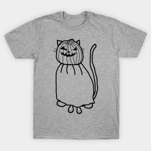 Cute Cat Wearing Halloween Horror Costume Minimal Line Art T-Shirt